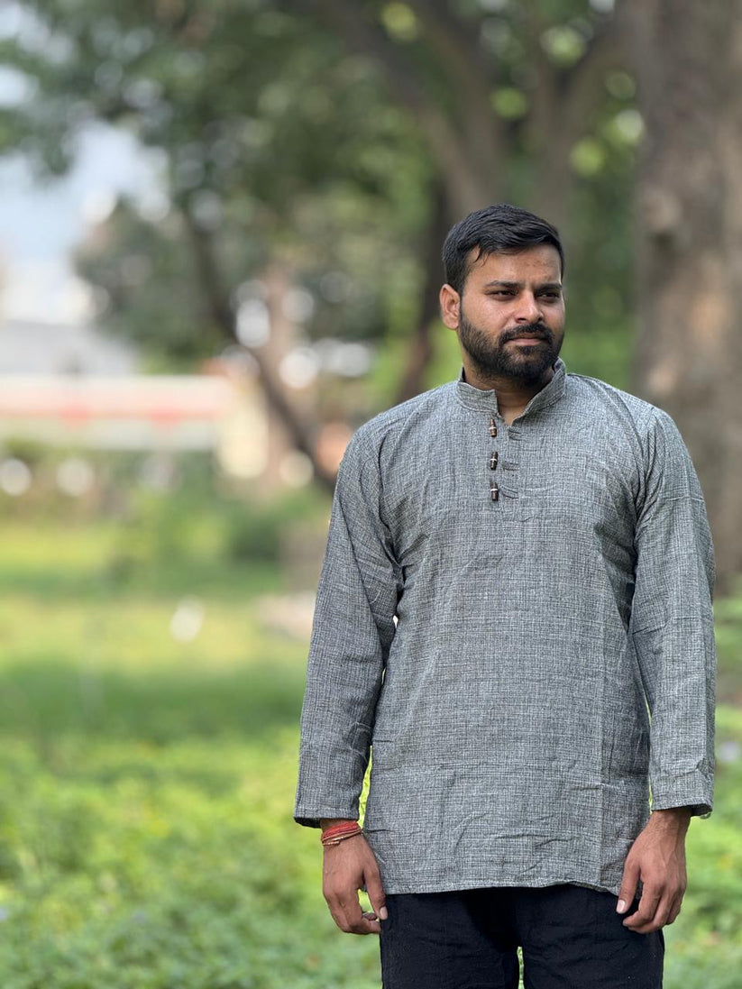 Ash Grey Khadi Cotton Kurta - Image 4