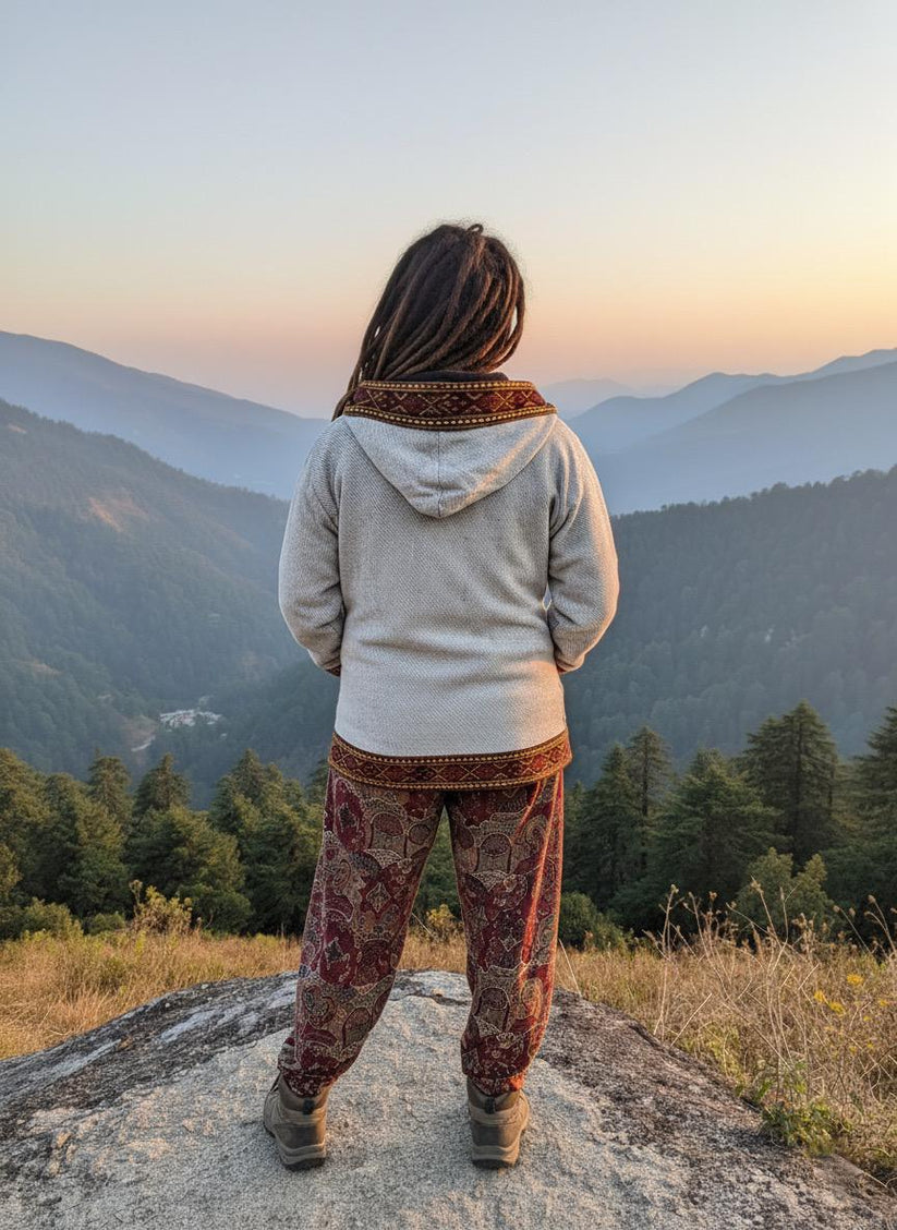Boho Embroidered Cotton Jacket | Handmade Winter Wear | Off White - Image 3