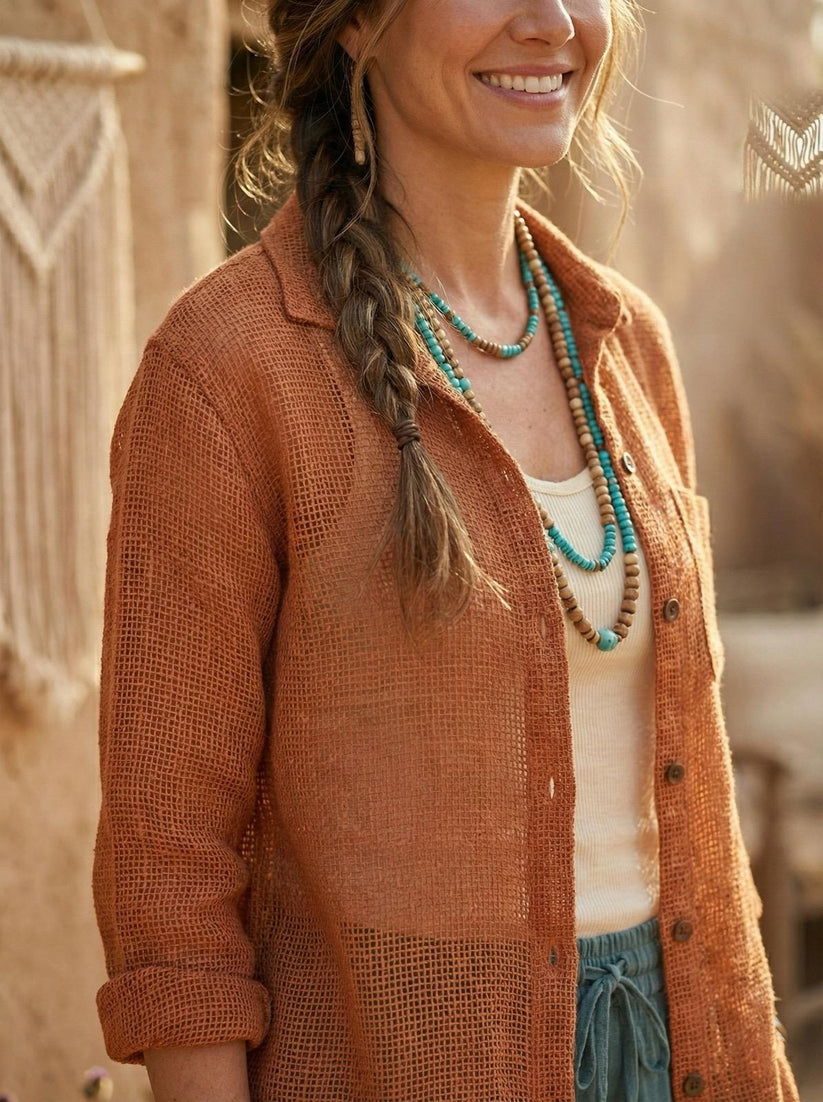 Clay Rust | Unisex Cotton Mesh Shirt | Breathable Open Weave Cotton | One Size - Image 5