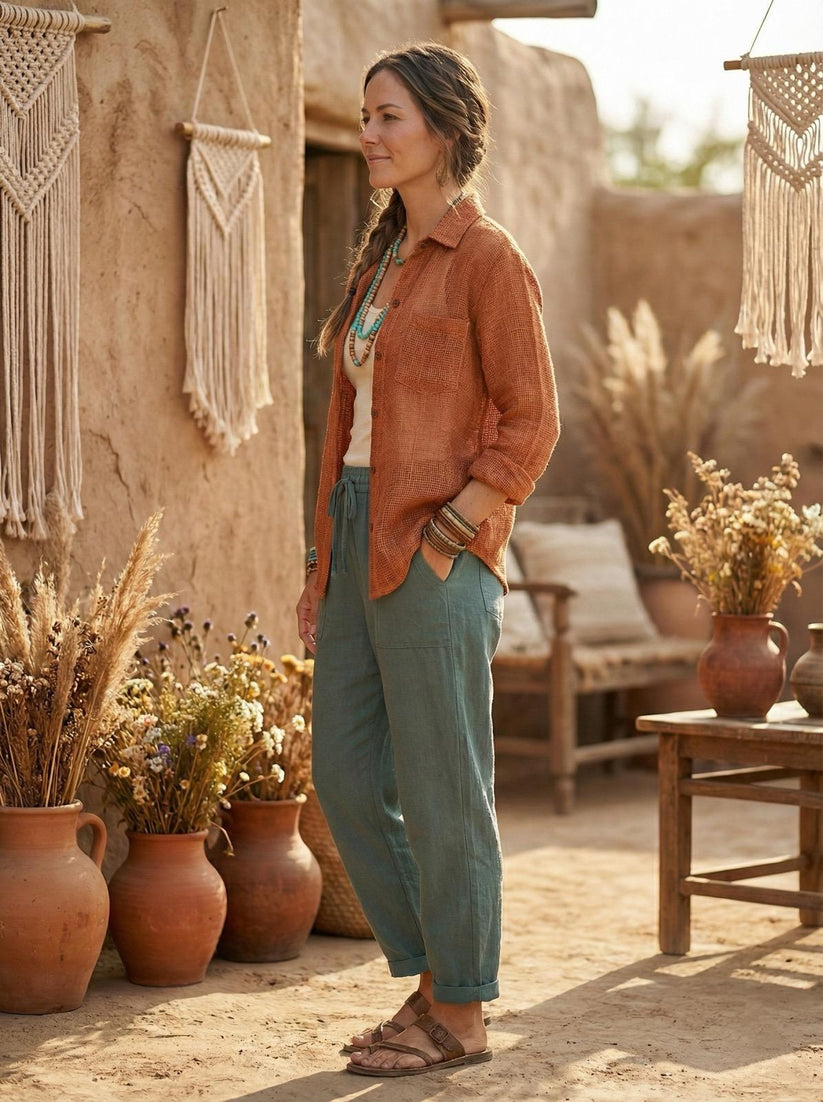 Clay Rust | Unisex Cotton Mesh Shirt | Breathable Open Weave Cotton | One Size - Image 3