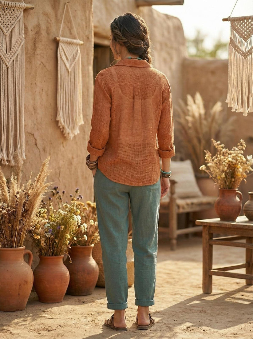 Clay Rust | Unisex Cotton Mesh Shirt | Breathable Open Weave Cotton | One Size - Image 2