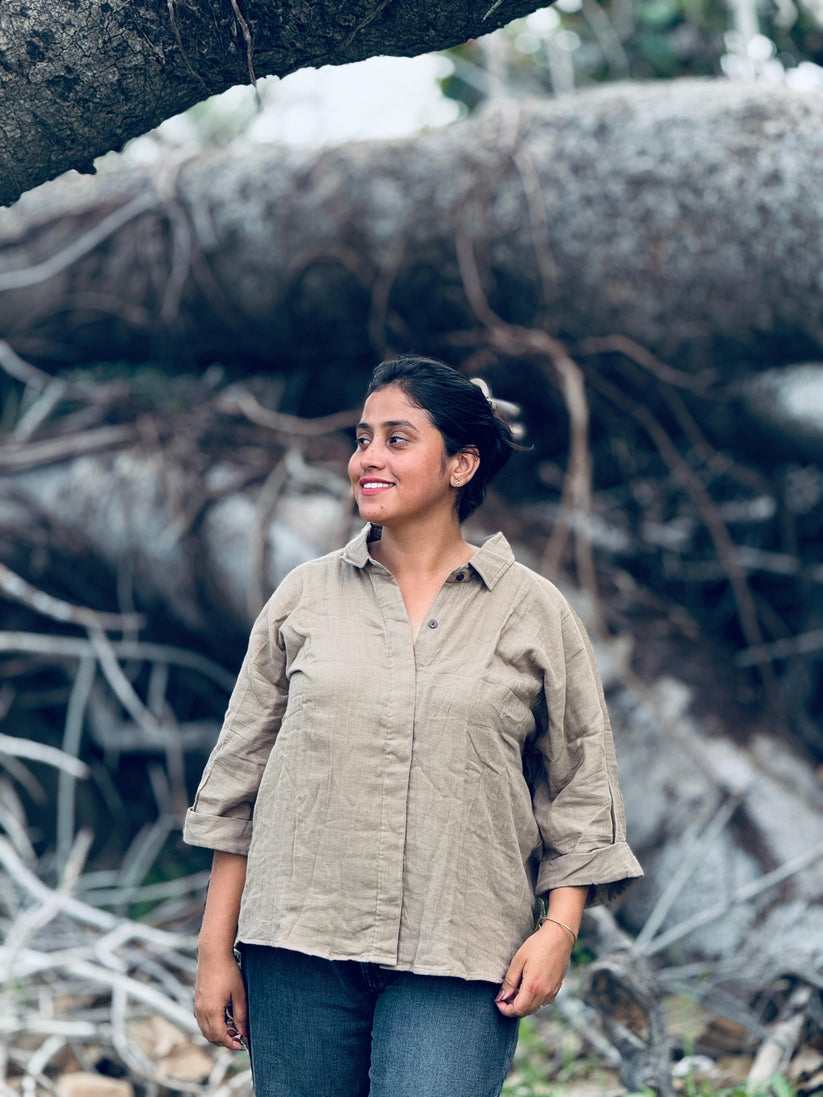 Double Gauze Cotton Relaxed fit Shirt – khaki (Free Size)