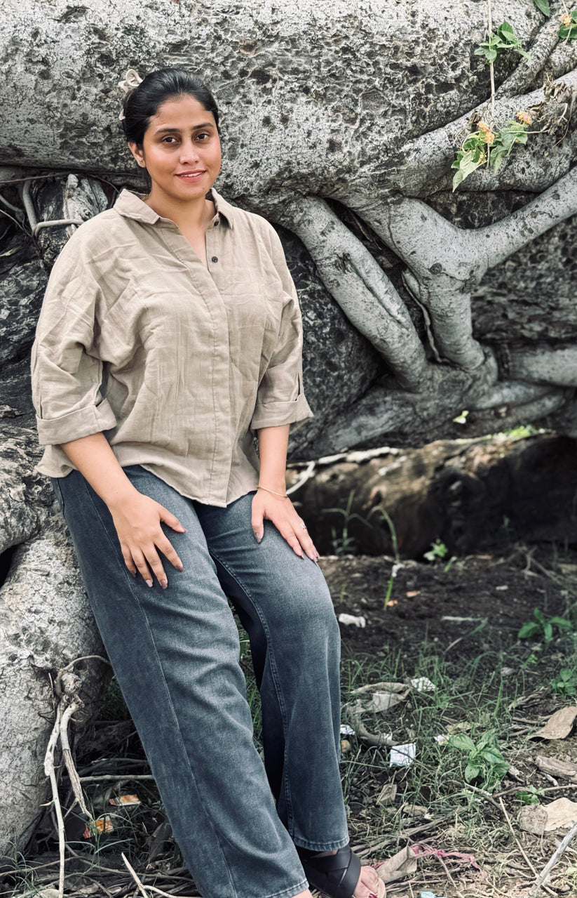 Double Gauze Cotton Relaxed fit Shirt – khaki (Free Size) - Image 4