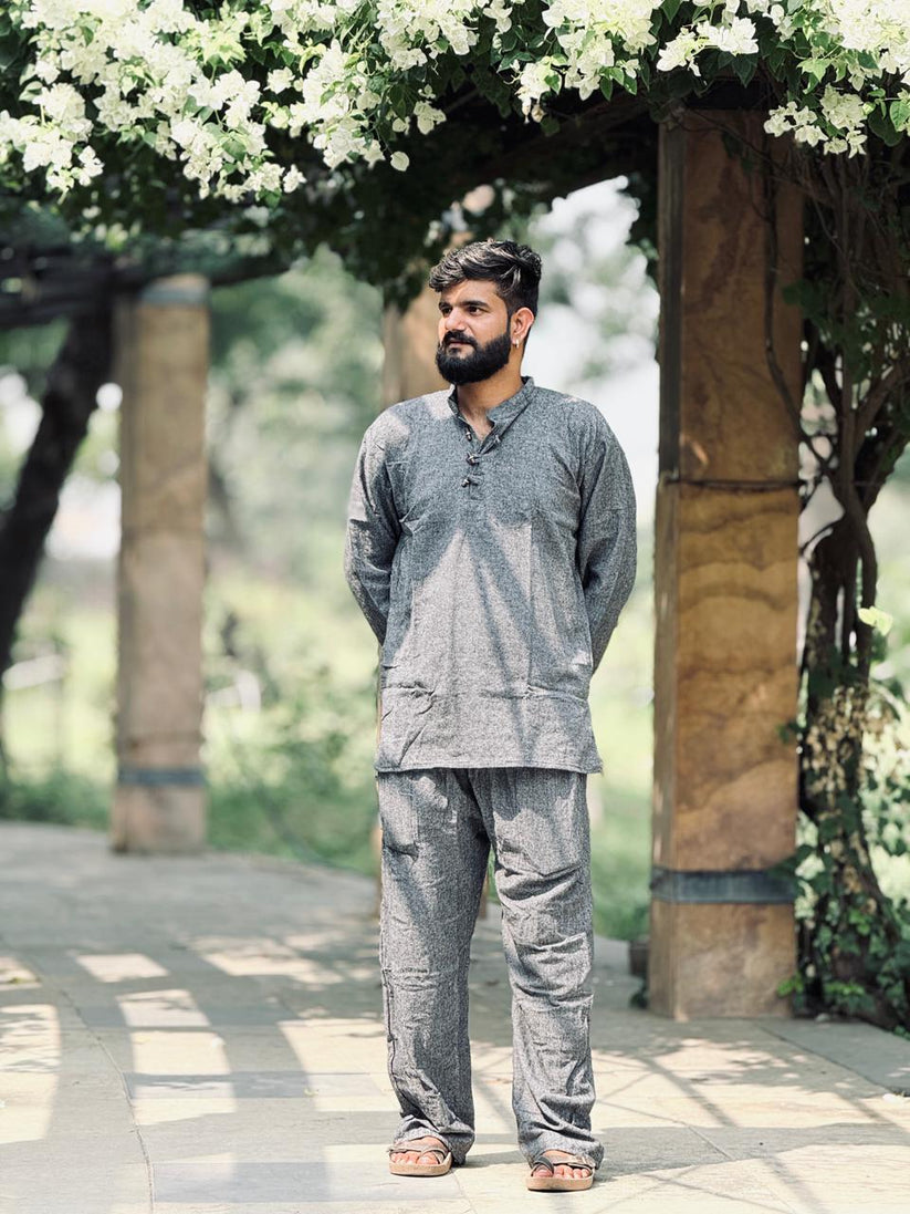 Graphite Grey Textured Khadi Cotton Co-ord Set