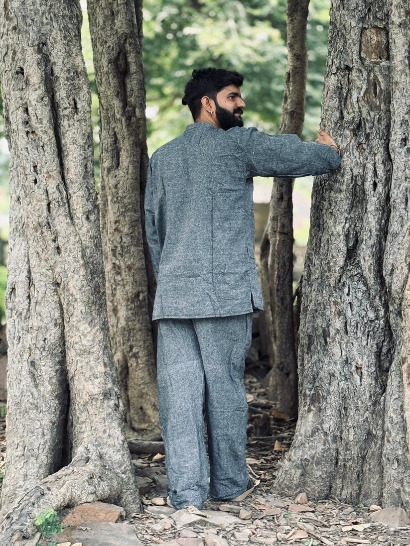 Graphite Grey Textured Khadi Cotton Co-ord Set - Image 4