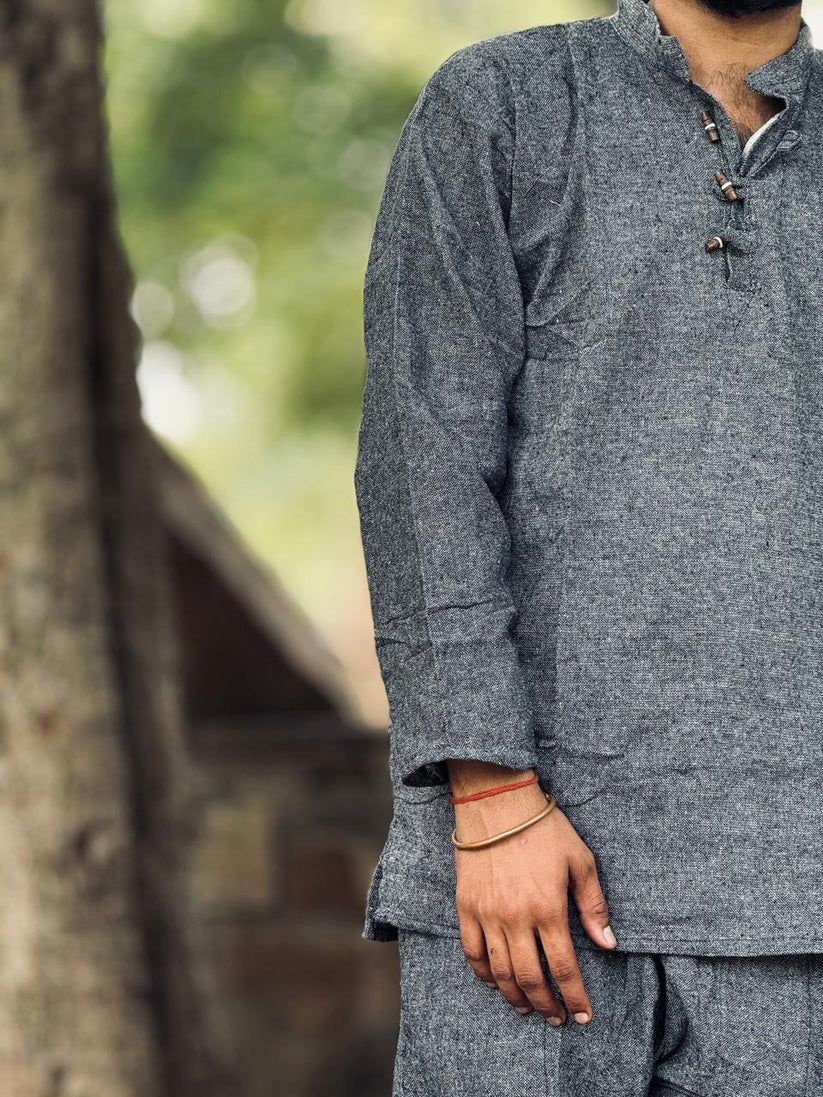 Graphite Grey Textured Khadi Cotton Co-ord Set - Image 2