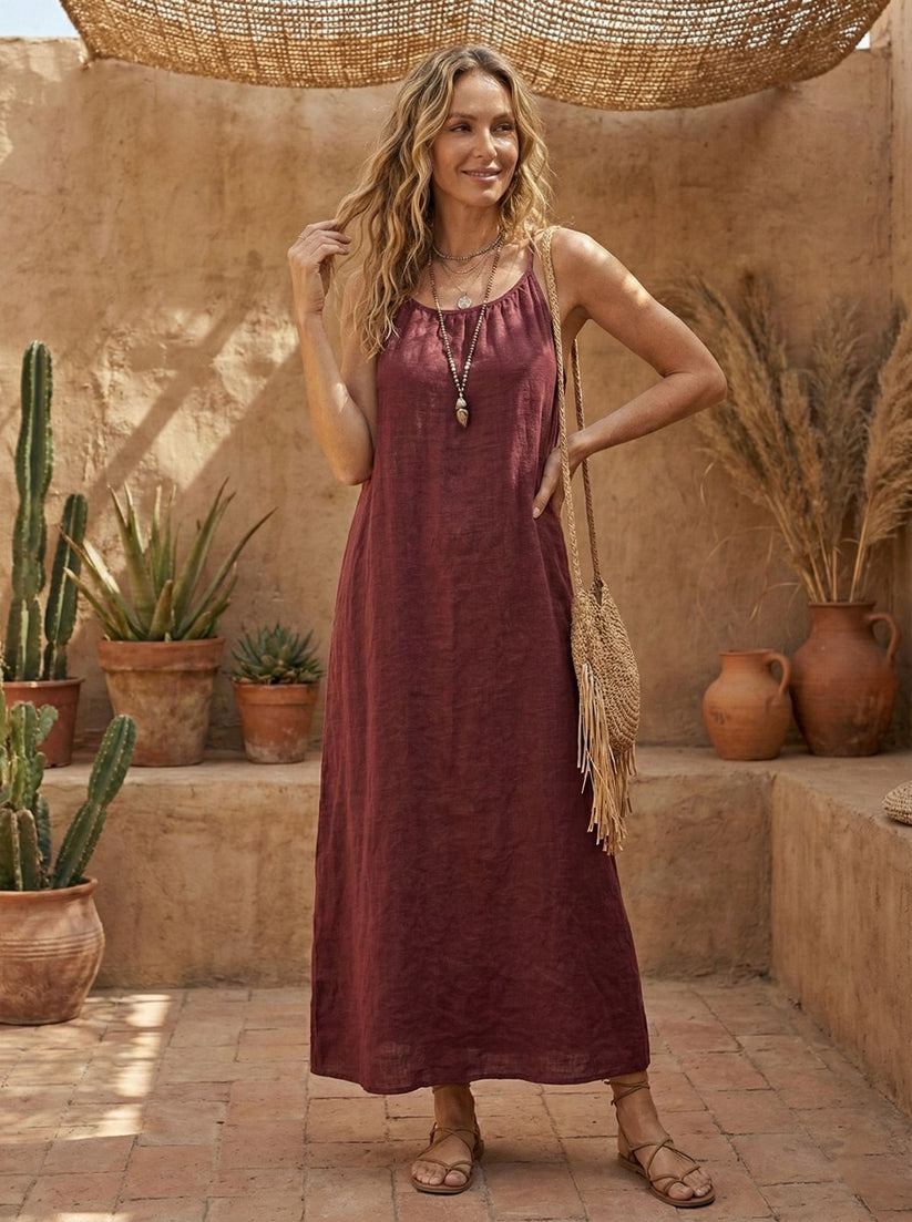 Mulberry Dusk Linen Cotton Maxi Dress | Boho Flowy Summer Dress | Loose Comfortable Maxi - Image 5