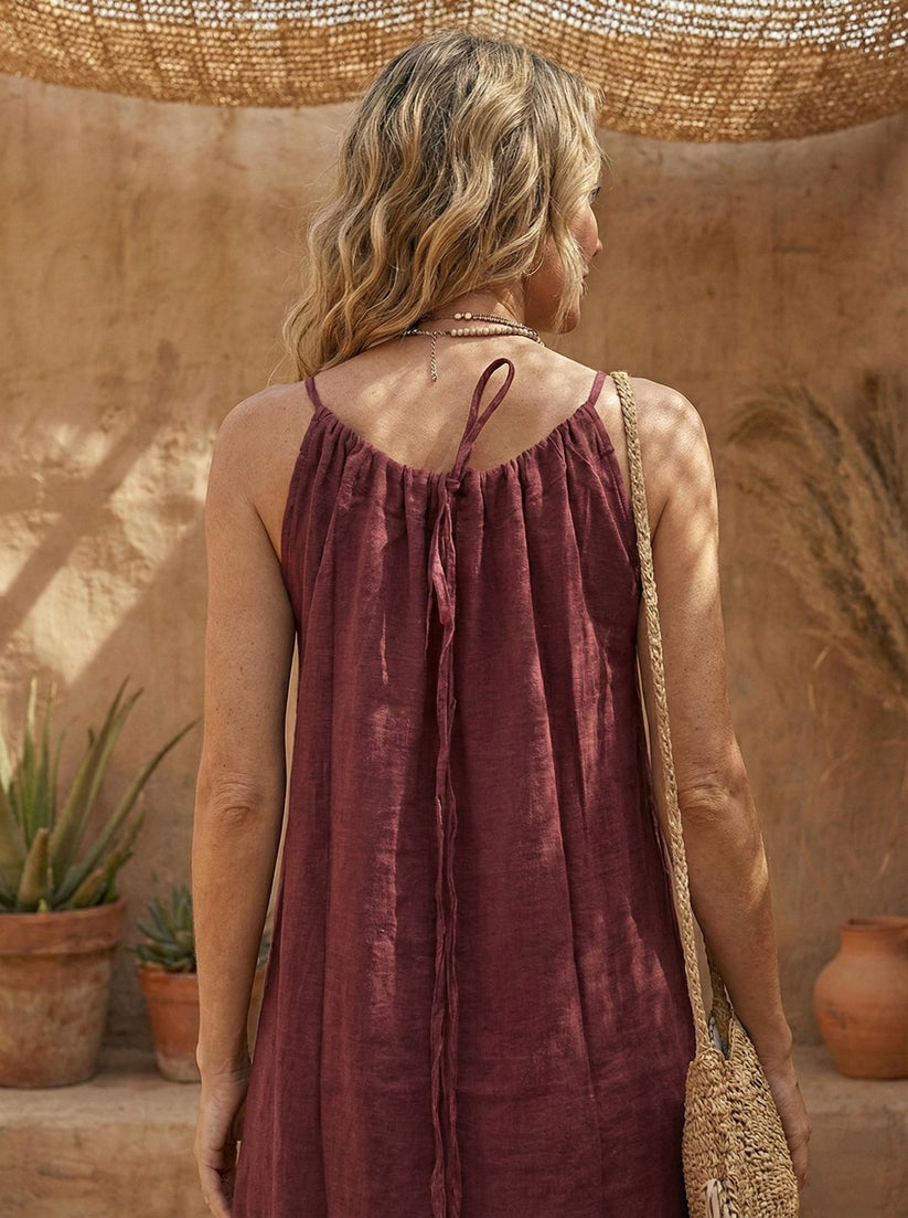 Mulberry Dusk Linen Cotton Maxi Dress | Boho Flowy Summer Dress | Loose Comfortable Maxi - Image 3