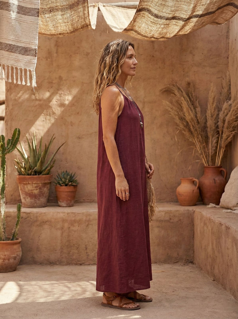 Mulberry Dusk Linen Cotton Maxi Dress | Boho Flowy Summer Dress | Loose Comfortable Maxi - Image 2