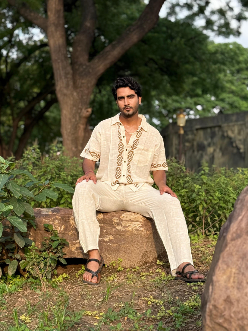 Natural Beige Co-Ord Set – Hand Block Printed Cotton