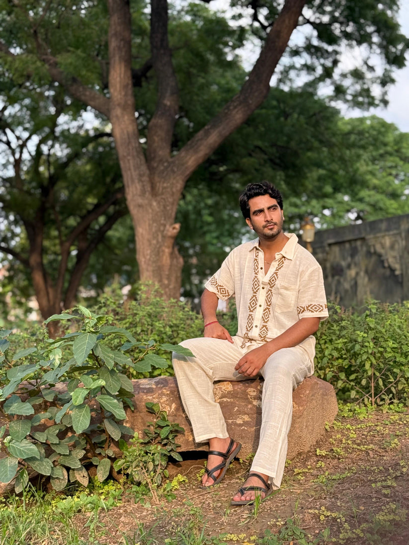 Natural Beige Co-Ord Set – Hand Block Printed Cotton - Image 4