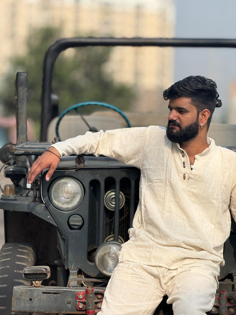 Natural Off-White Khadi Cotton Kurta - Image 4