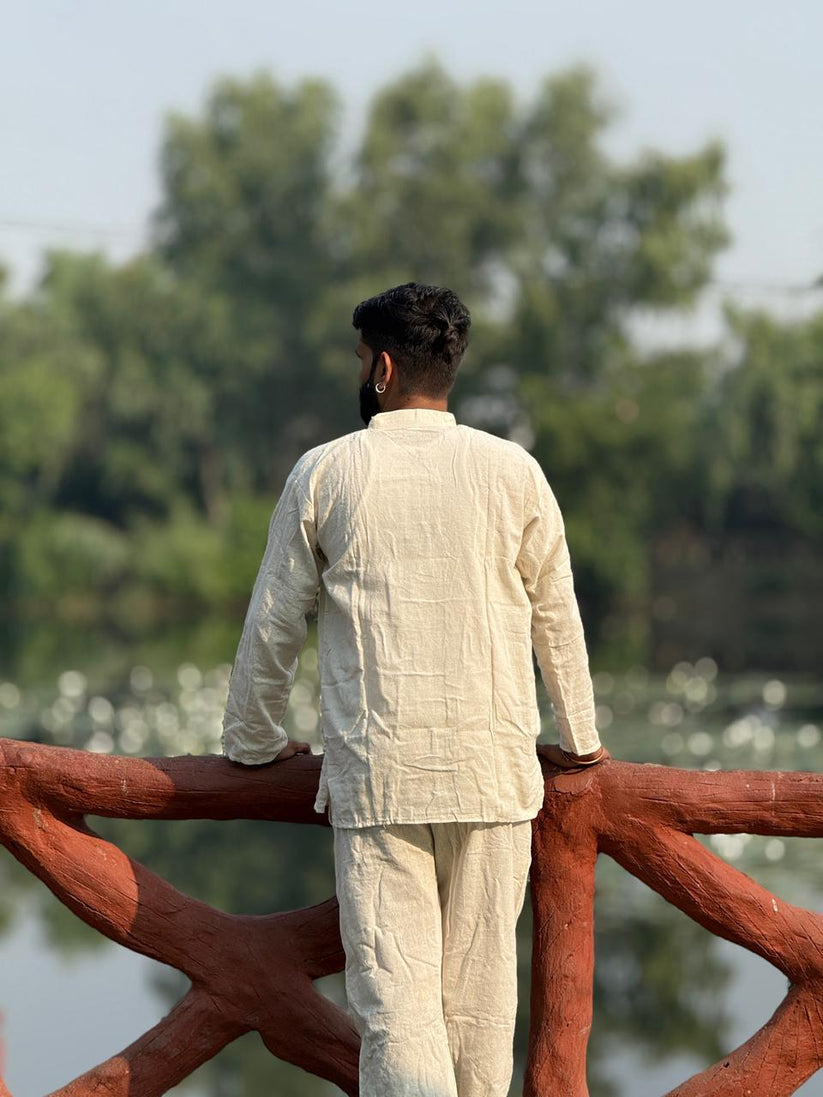 Natural Off-White Khadi Cotton Kurta - Image 3