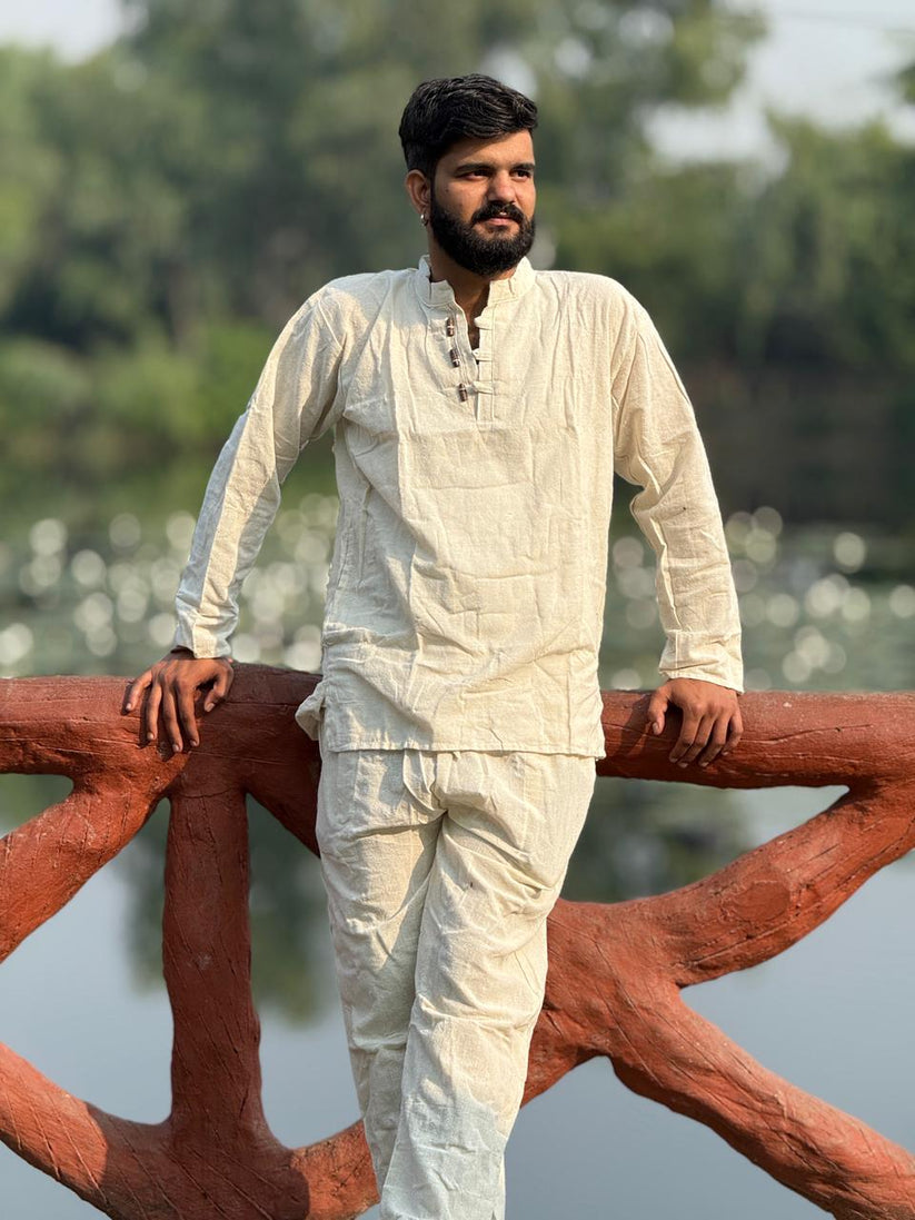 Natural Off-White Khadi Cotton Kurta - Image 2