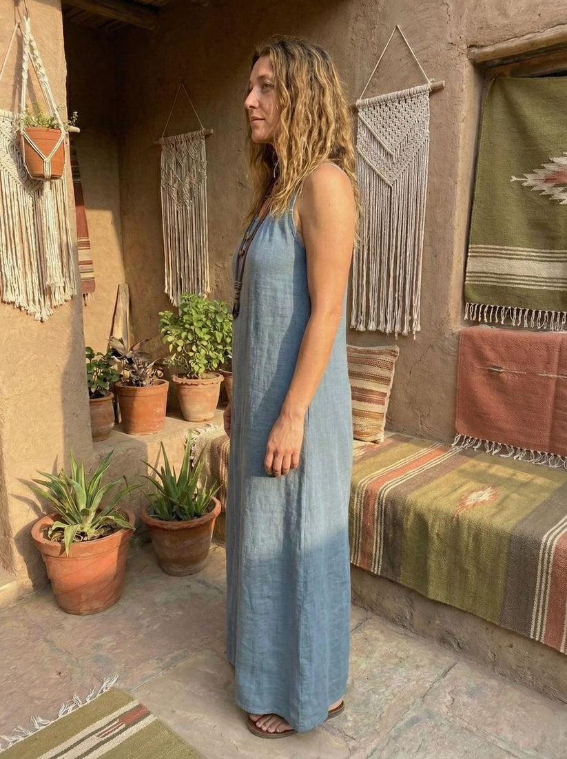 River Mist Linen Cotton Maxi Dress | Boho Flowy Summer Dress | Loose Comfortable Maxi - Image 4