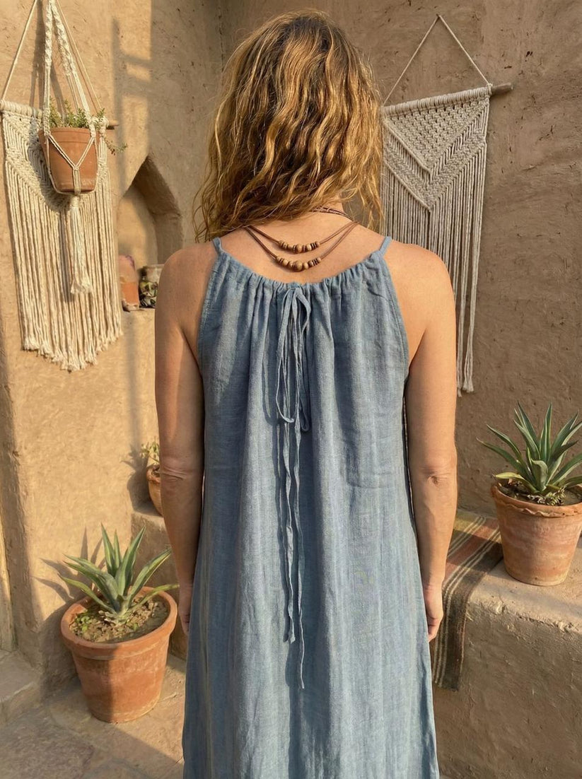 River Mist Linen Cotton Maxi Dress | Boho Flowy Summer Dress | Loose Comfortable Maxi - Image 3