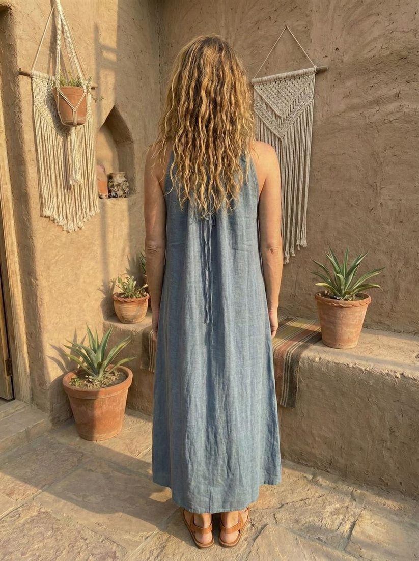 River Mist Linen Cotton Maxi Dress | Boho Flowy Summer Dress | Loose Comfortable Maxi - Image 2