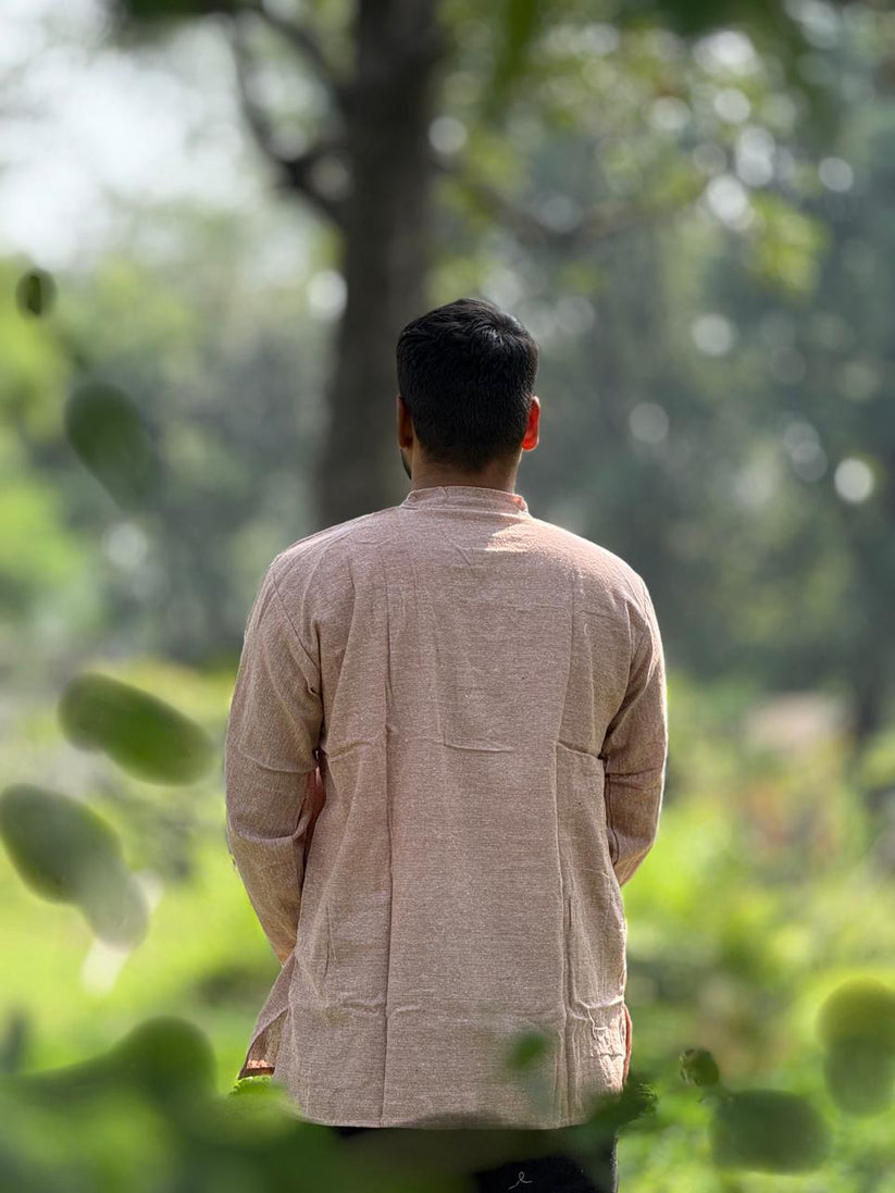 Soft Blush Pink Khadi Cotton Kurta - Image 4