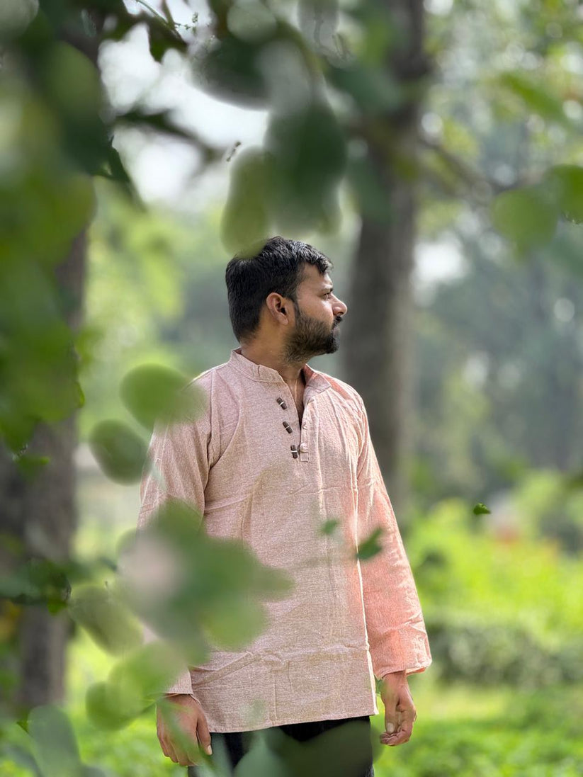 Soft Blush Pink Khadi Cotton Kurta - Image 3