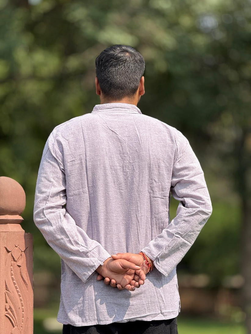 Soft Lavender Grey Khadi Cotton Kurta - Image 4