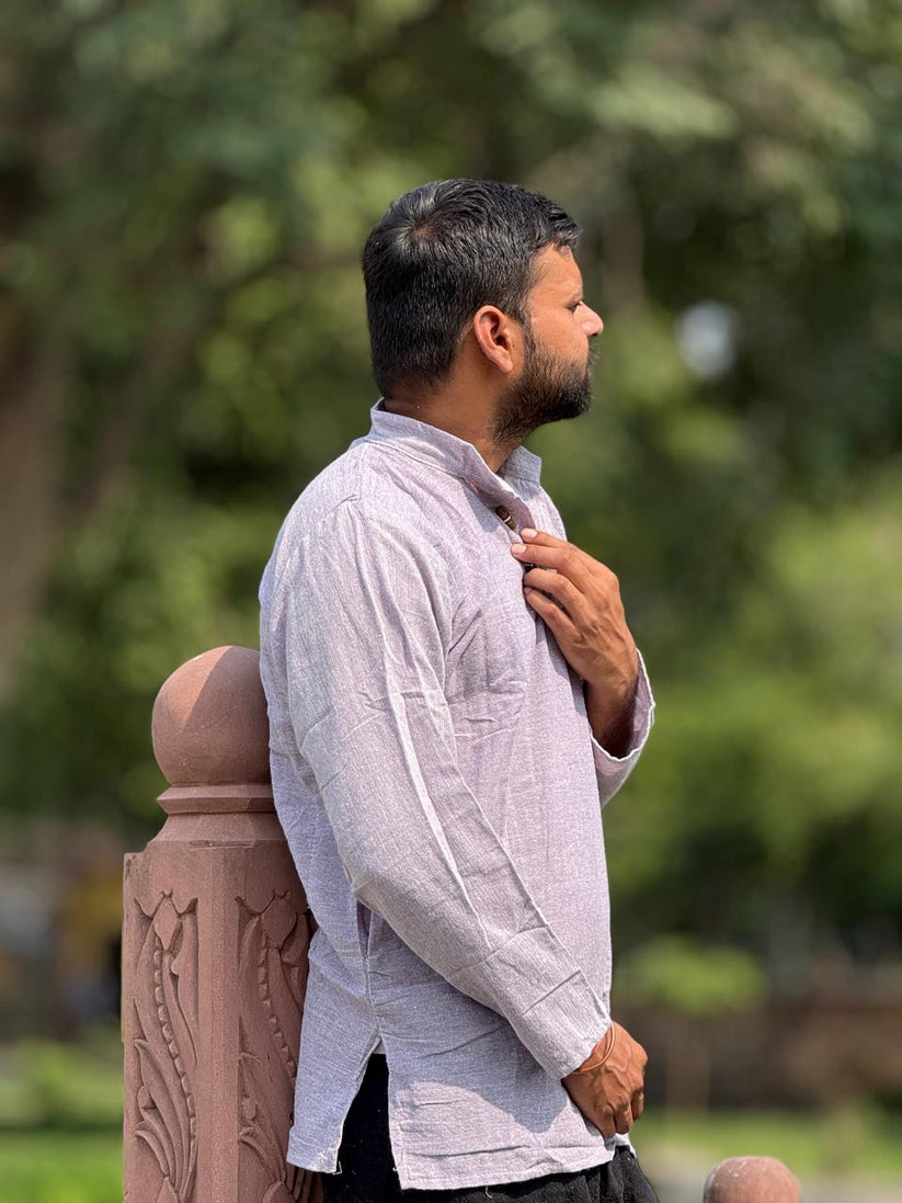Soft Lavender Grey Khadi Cotton Kurta - Image 3