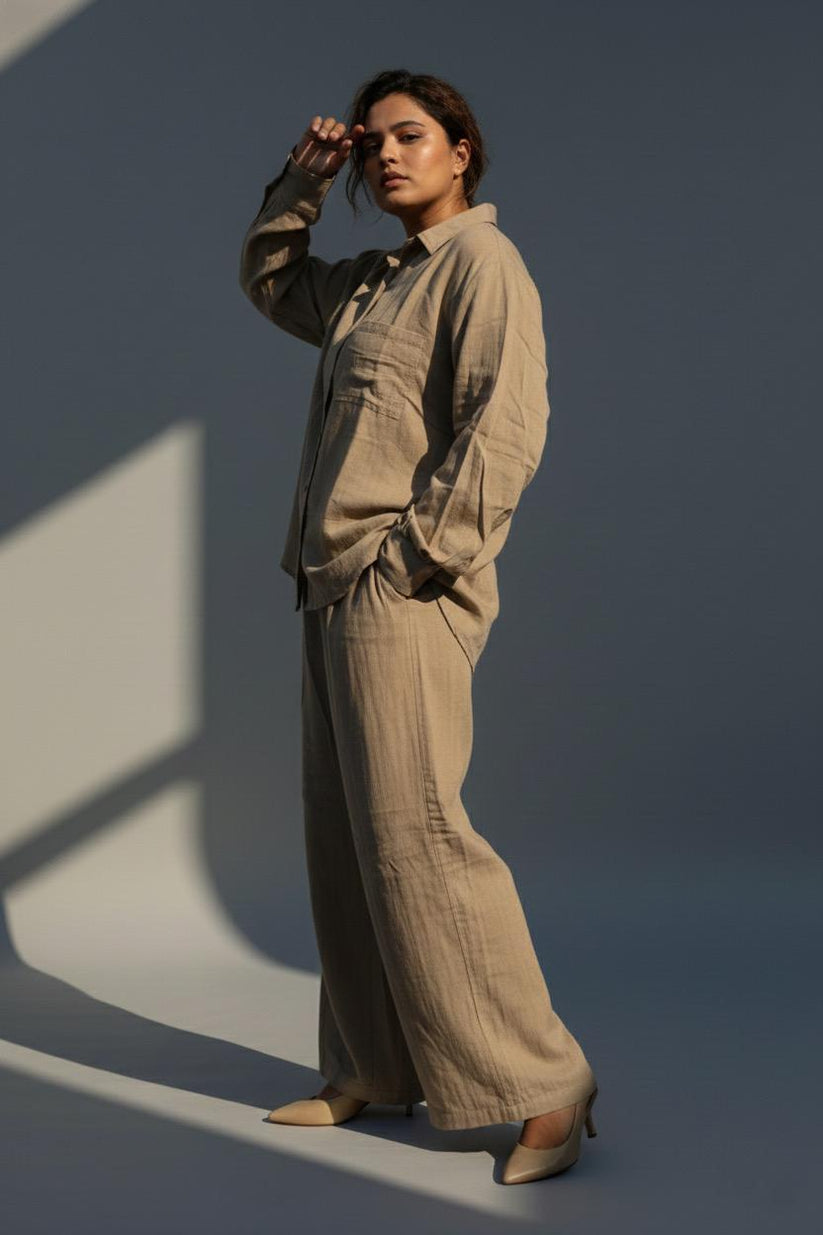 Warm Sand Double Gauze Cotton Co-Ord Set (Free Size) - Image 5