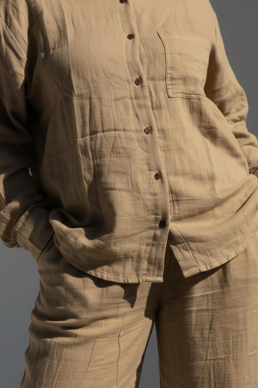 Warm Sand Double Gauze Cotton Co-Ord Set (Free Size) - Image 3