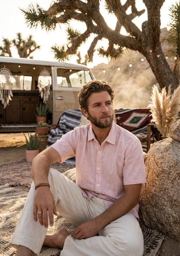 Man wearing khadi cotton shirt , summer comfortable wear , sustainable form of shirt