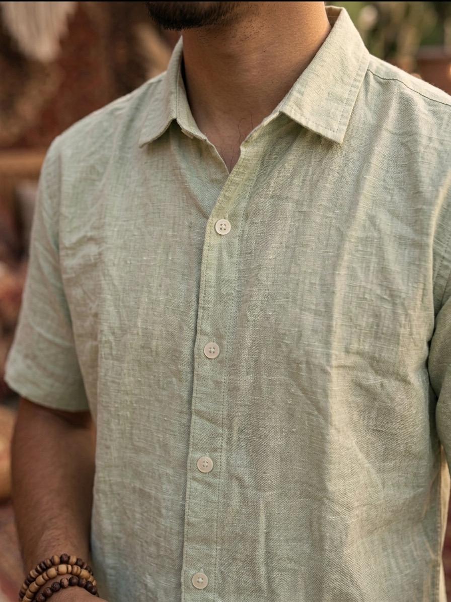 Sage Green Khadi Cotton Shirt - Image 3