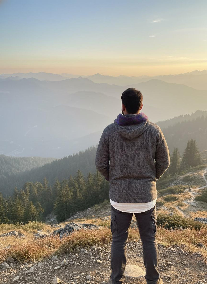 Boho Embroidered Cotton Jacket | Handmade Winter Wear | Charcoal Grey - Image 4