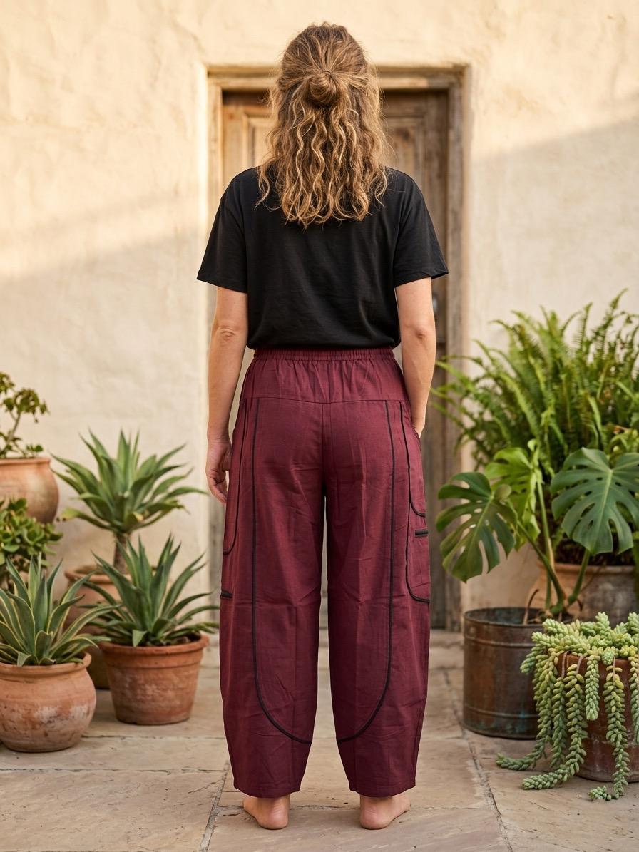 Burgundy Wine Unisex Relaxed Utility Balloon Cargo Pants | Cotton Cargo Bottoms | Oversized Comfortable Lounge Pants - Image 4