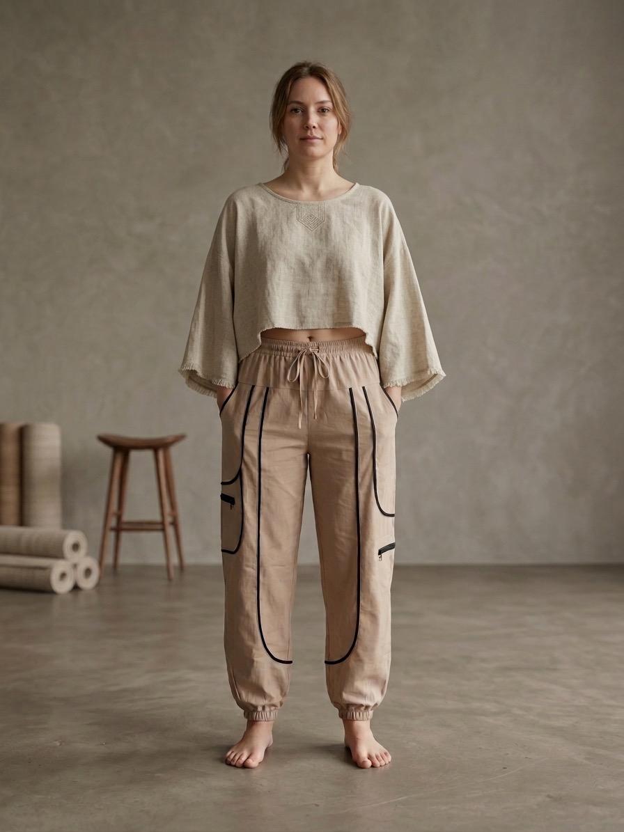 Sand Beige Unisex Relaxed Utility Balloon Cargo Pants | Cotton Cargo Bottoms | Oversized Comfortable Lounge Pants