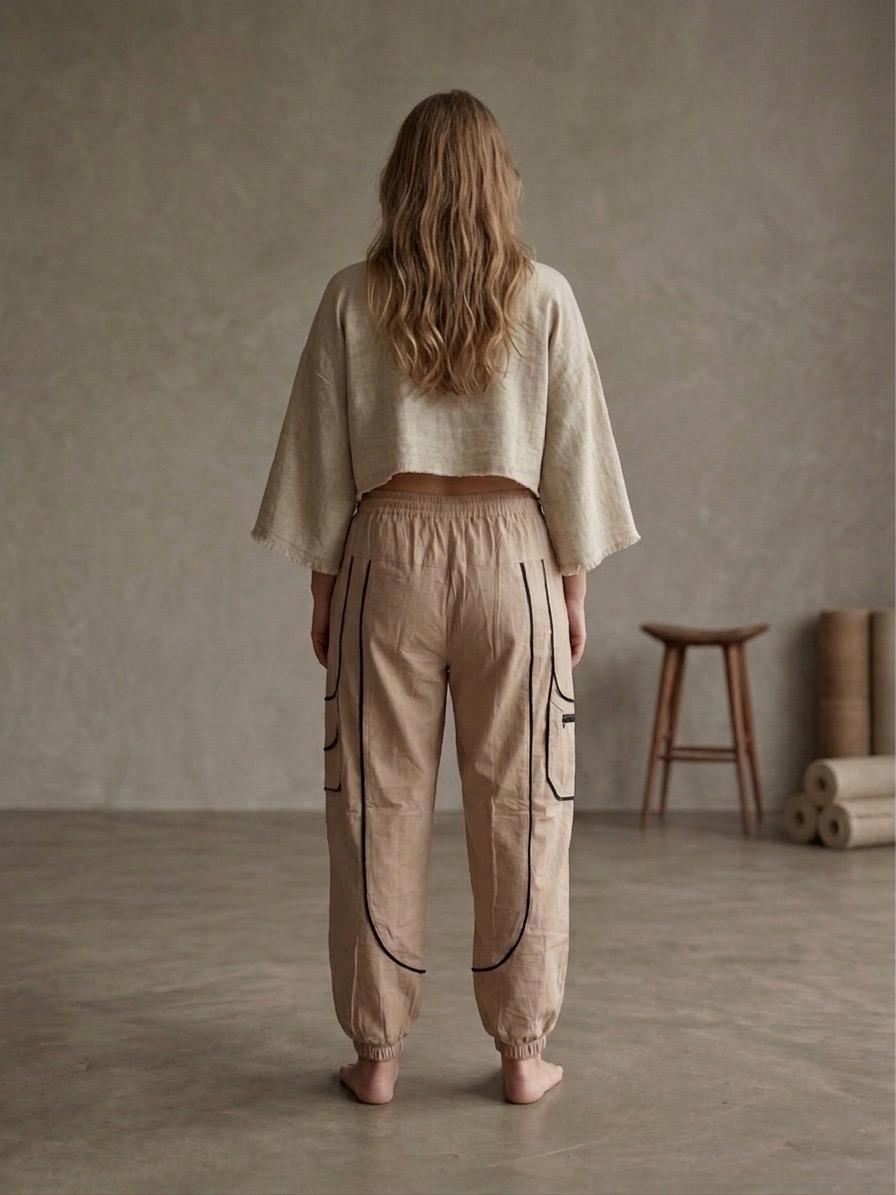 Sand Beige Unisex Relaxed Utility Balloon Cargo Pants | Cotton Cargo Bottoms | Oversized Comfortable Lounge Pants - Image 3