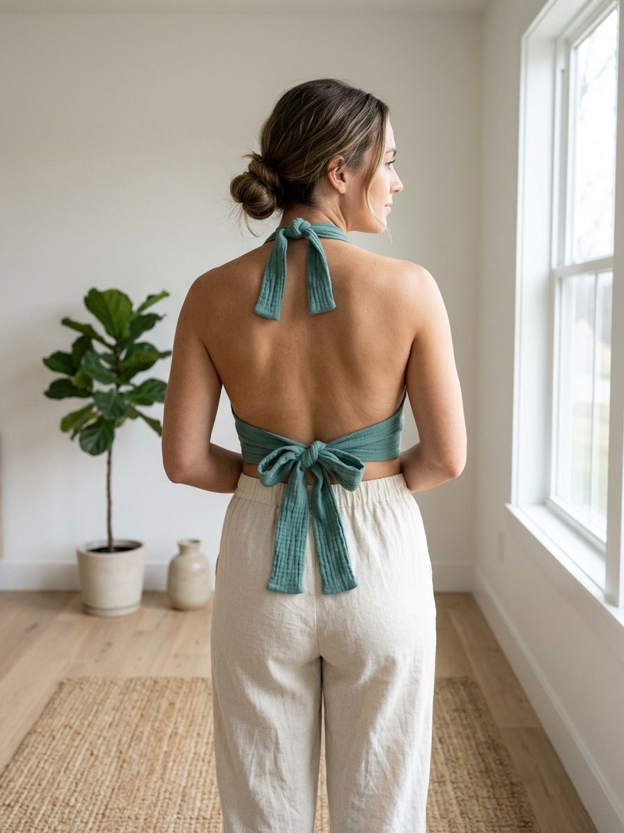 Ocean Teal Double Gauze Muslin Tie-Back Top | Boho Summer Top | Adjustable Back Top - Image 2