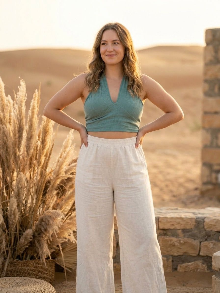 Ocean Teal Double Gauze Muslin Tie-Back Top | Boho Summer Top | Adjustable Back Top