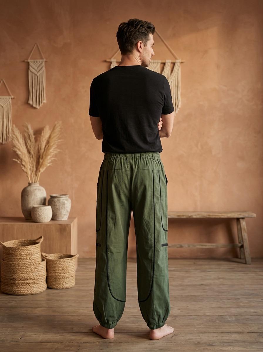 Olive Green Unisex Relaxed Utility Balloon Cargo Pants | Cotton Cargo Bottoms | Oversized Comfortable Lounge Pants - Image 2