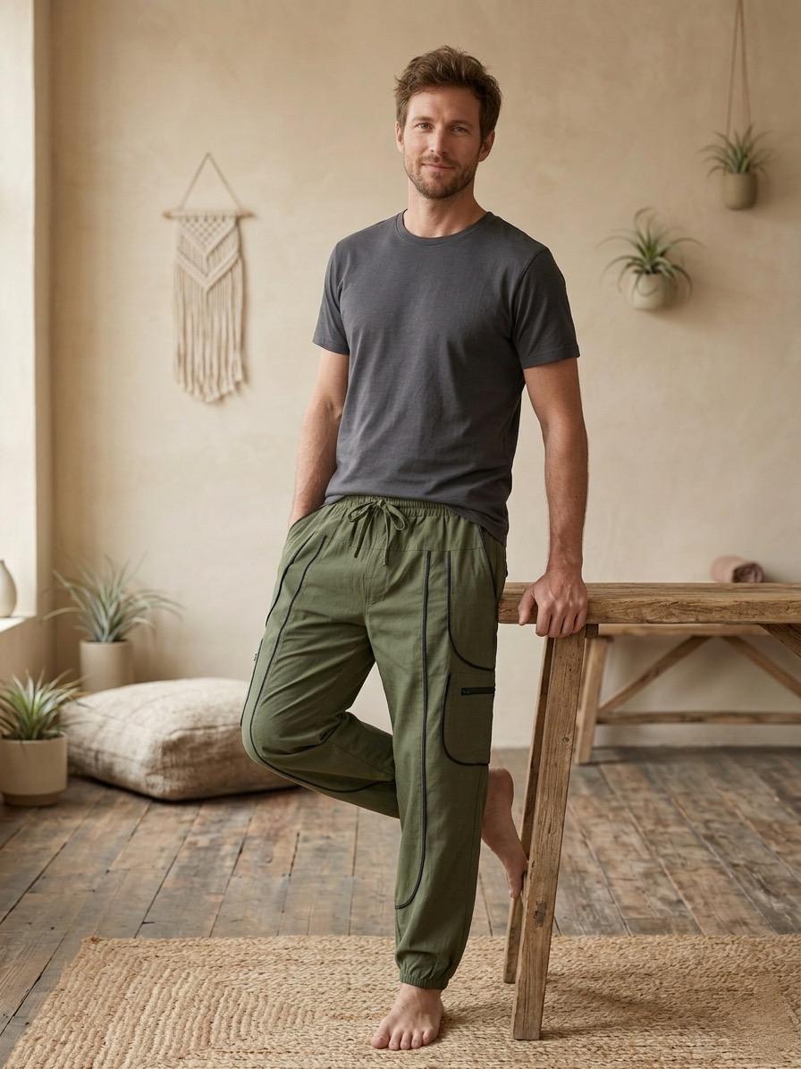 Olive Green Unisex Relaxed Utility Balloon Cargo Pants | Cotton Cargo Bottoms | Oversized Comfortable Lounge Pants