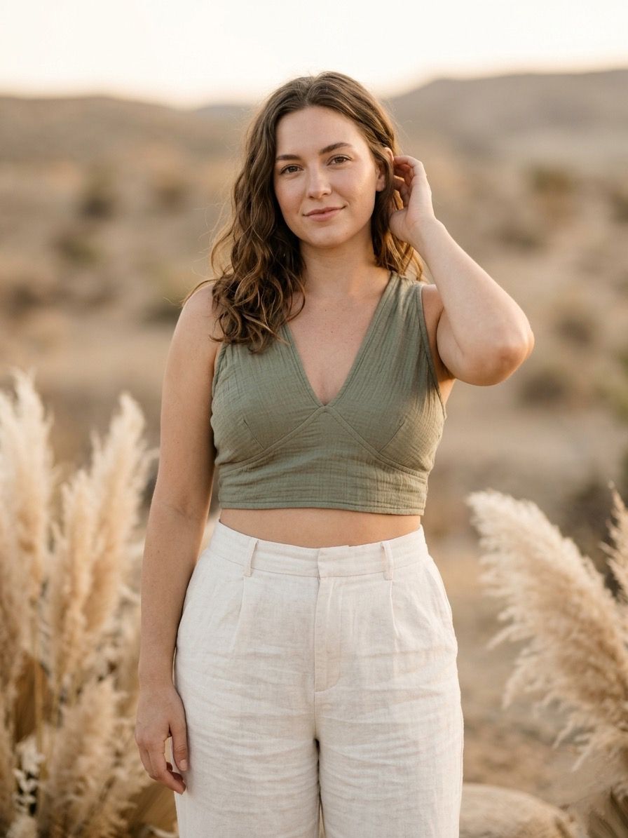 Sage Green Double Gauze Muslin Tie-Back Top | Boho Summer Top | Adjustable Back Top