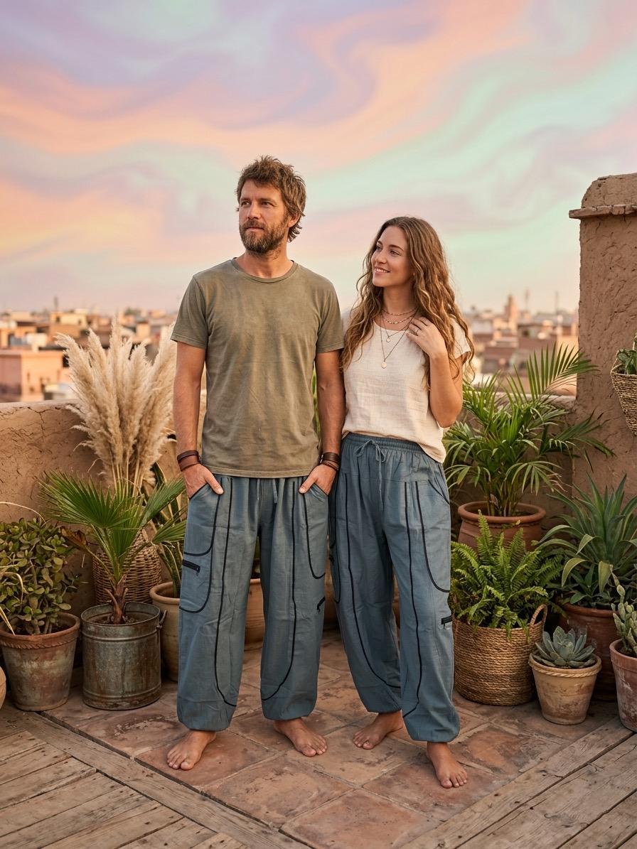 UnisexDusky Blue Relaxed Utility Balloon Cargo Pants | Cotton Cargo Bottoms | Oversized Comfortable Lounge Pants - Image 3