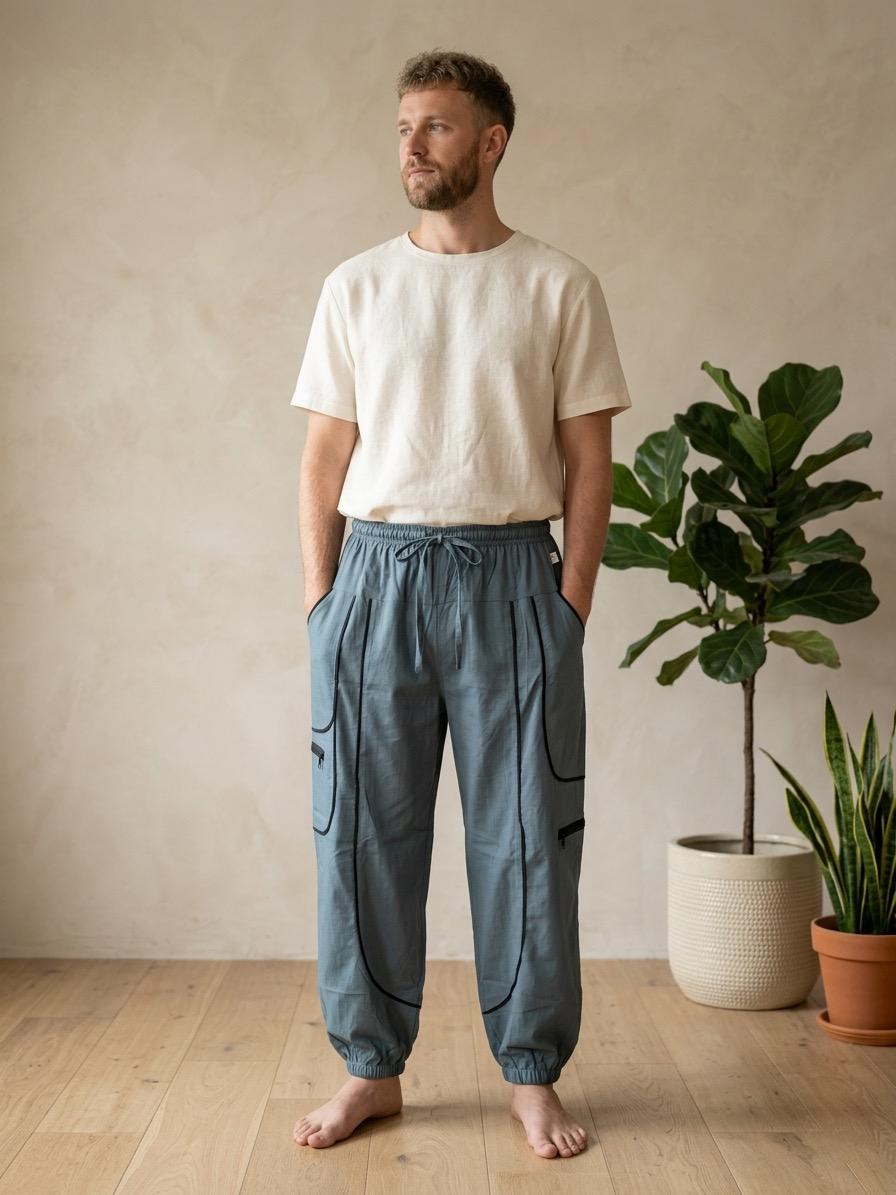 UnisexDusky Blue Relaxed Utility Balloon Cargo Pants | Cotton Cargo Bottoms | Oversized Comfortable Lounge Pants - Image 4
