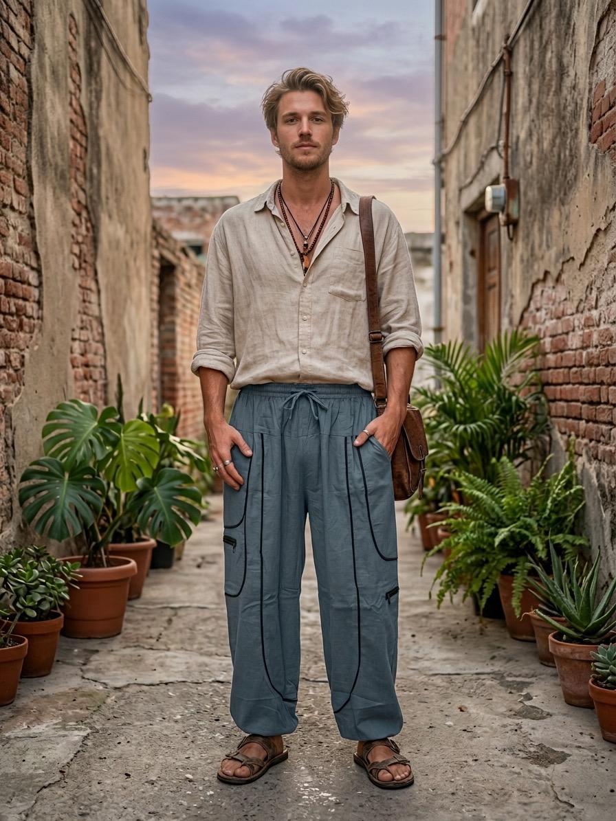 UnisexDusky Blue Relaxed Utility Balloon Cargo Pants | Cotton Cargo Bottoms | Oversized Comfortable Lounge Pants